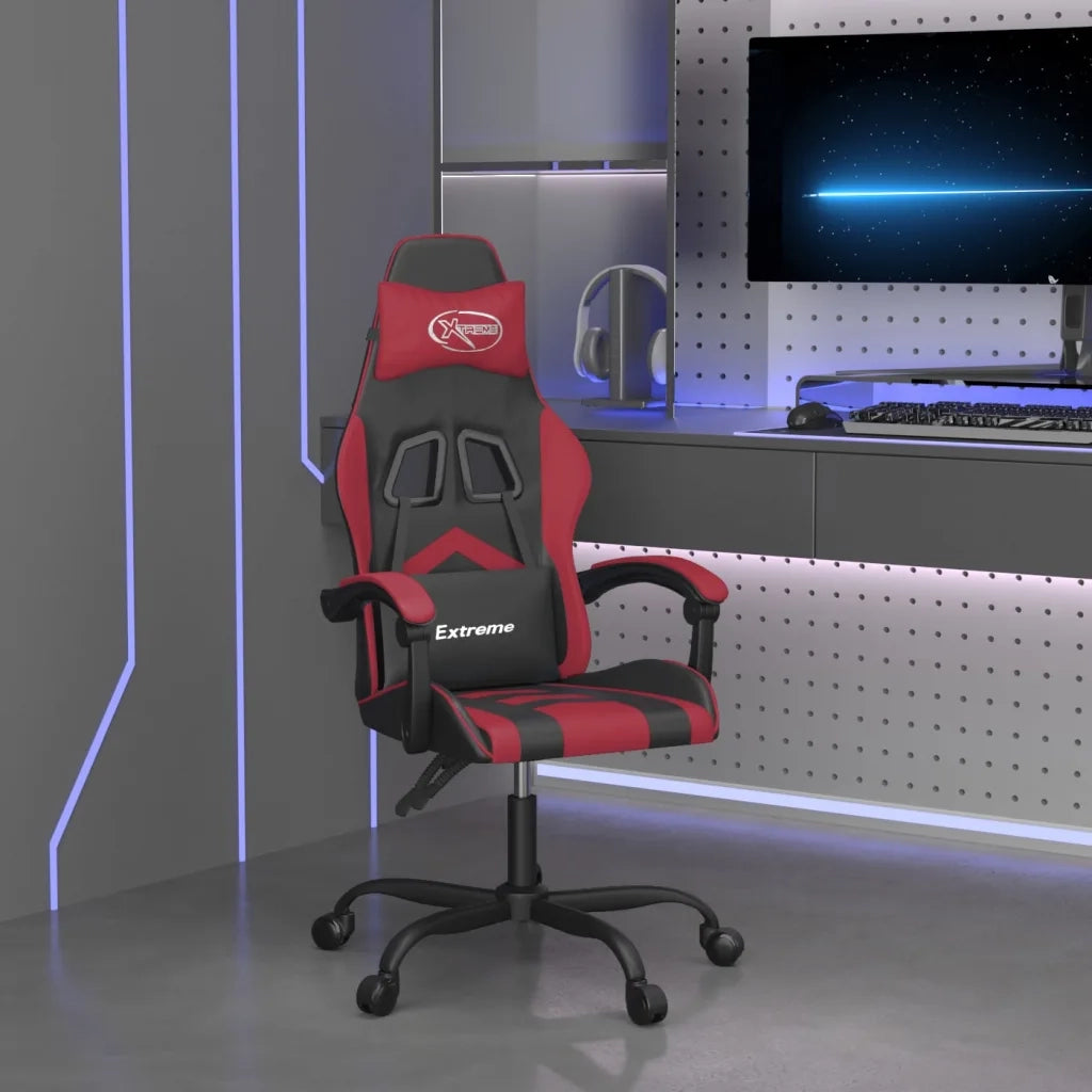 Sedia da Gaming | Sedia da e-sports Girevole Nero e Rosso Vino in Similpelle
