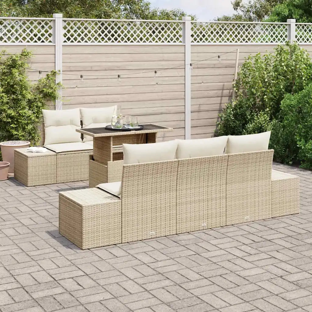 Set di divani con cuscino 6 pcs Beige e Crema polyrattan