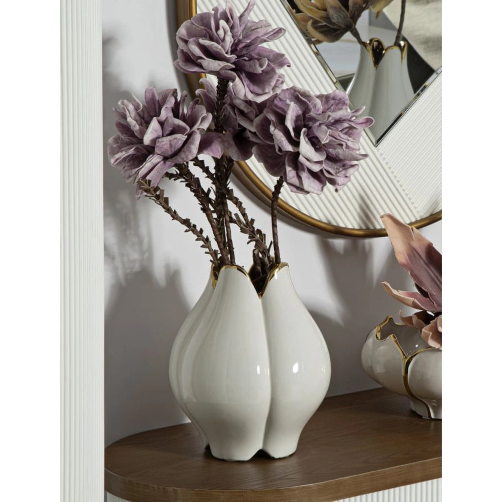 Vaso Decorativo VKH636, Bianco, Ceramica, 23x23x27,5 cm