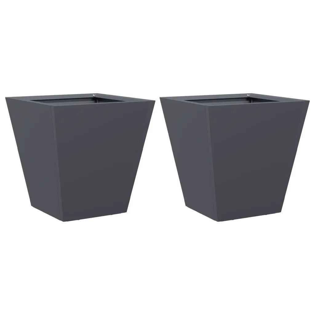 2 pz Fioriere | Cassetta per fiori | Vaso da Giardino Antracite 30x30x30 cm in Acciaio