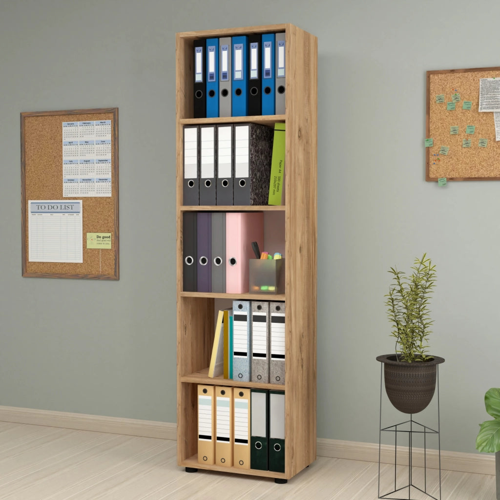 Libreria 'Vara' Altezza 178 cm Scaffale a Terra con 5 Scomparti Aperti - Effetto Rovere [en.casa]