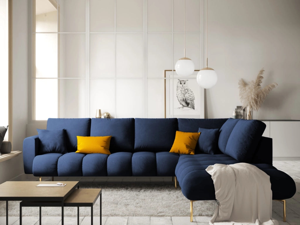 Cosmopolitan Design - Divano angolare destro "Hastings" 5 posti in velluto blu reale 