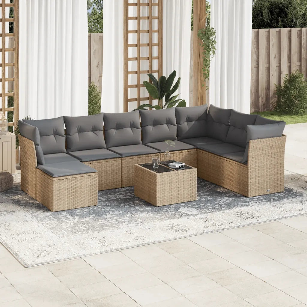 Set Divano da Giardino 9 pz con Cuscini Beige in Polyrattancod mxl 112002
