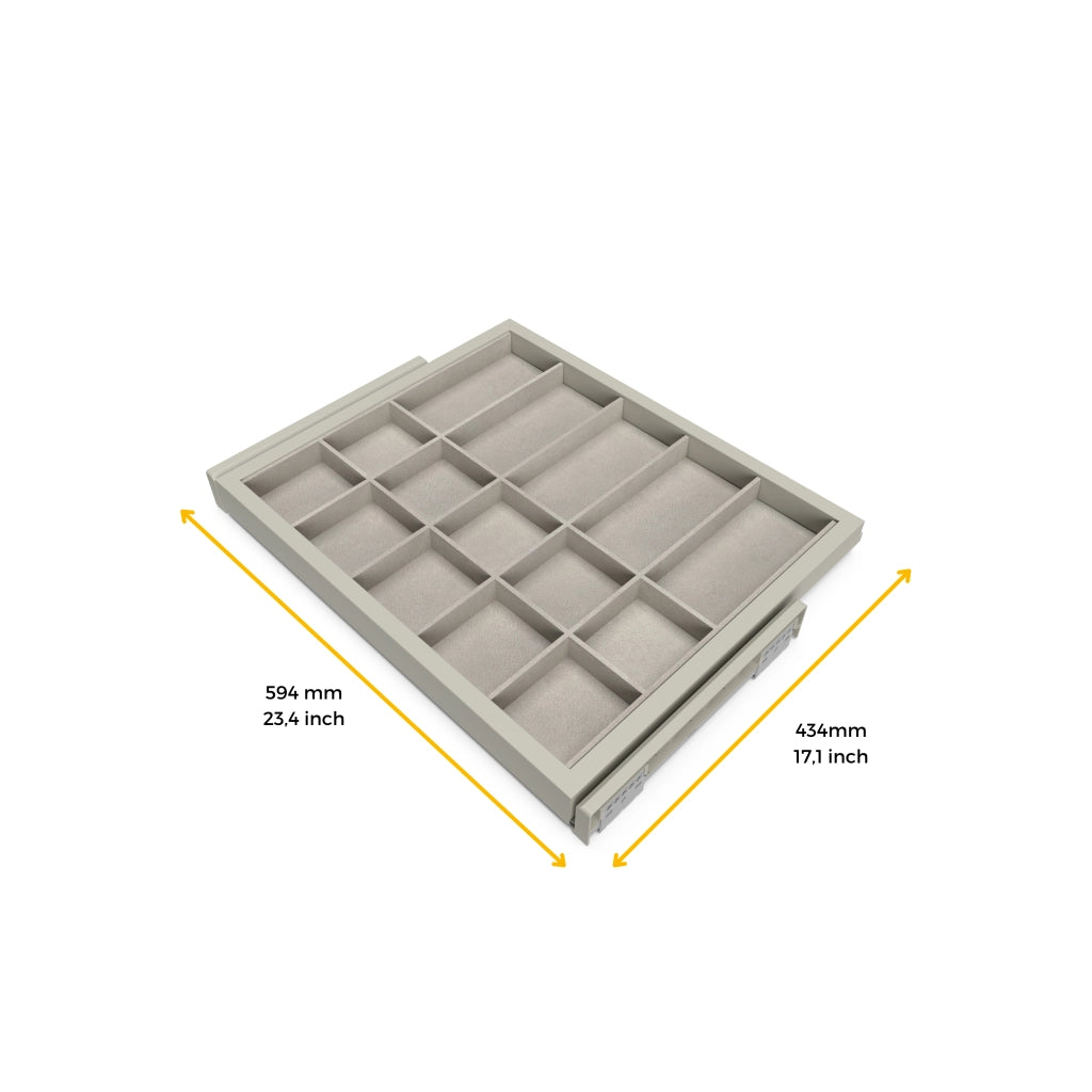 Kit Cassetto Organizzatore e Telaio per Armadio 600 mm in Alluminio e Plastica Emuca Grigio Pietra