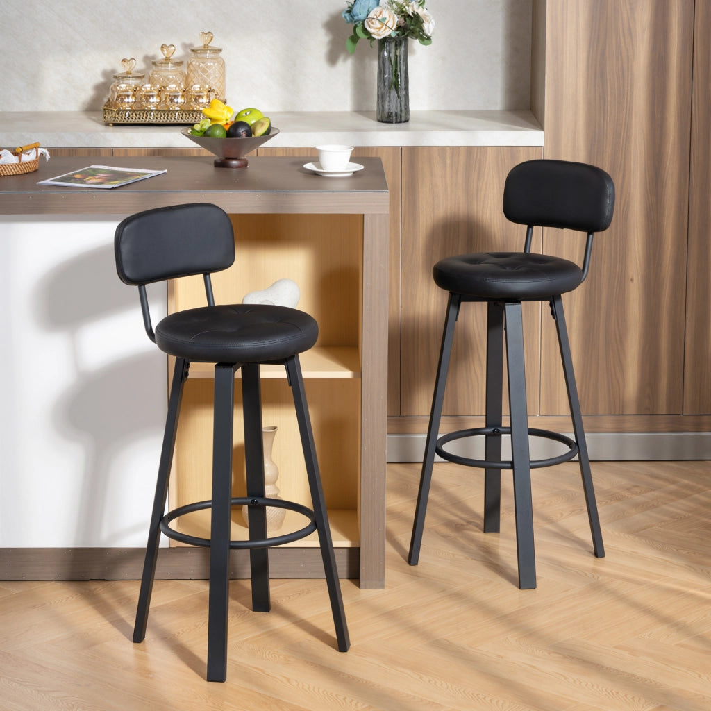 Sgabello da Bar ¨C zephmum ¨C Set 2 Pezzi, Imbottita, Similpelle, Struttura in Metallo, Nero