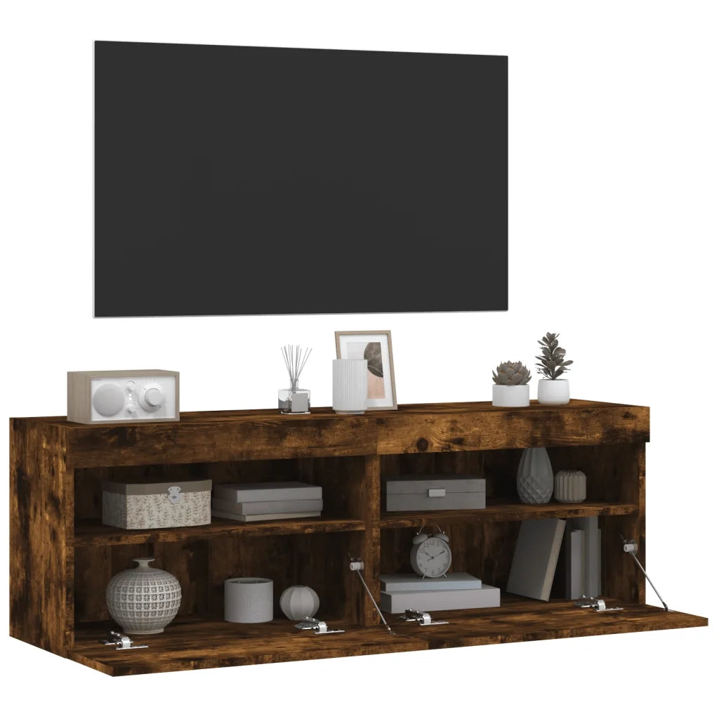Mobili TV a Parete con Luci LED 2pz | Armadietto TV | Mobile Porta TV Rovere Fumo 60x30x40 cm