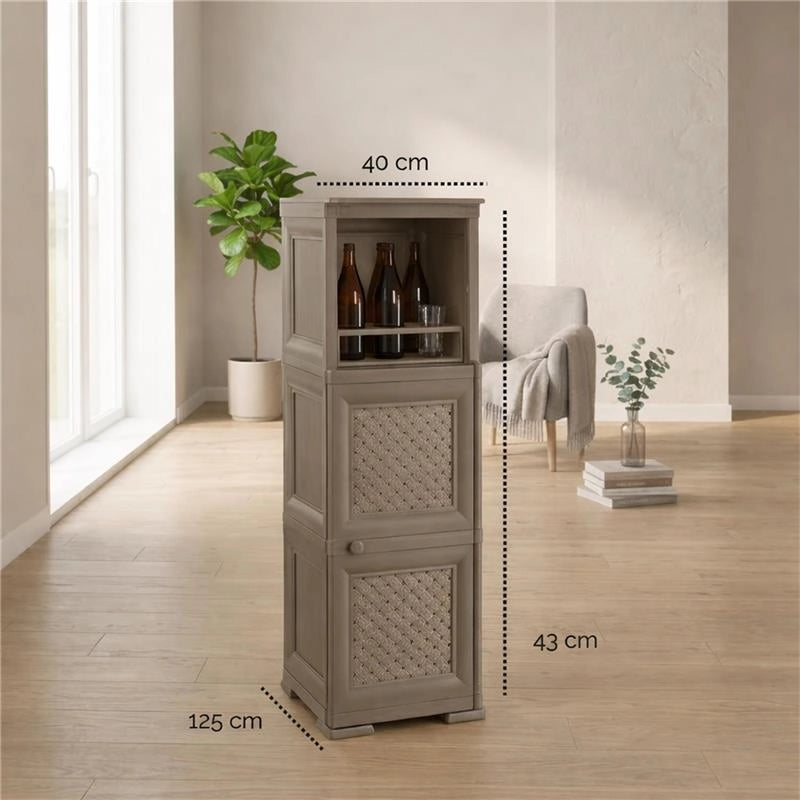 COLONNINA MISTA 3 MODULI 2 ANTE TRAFOR.MOBILE VERSATILE 3 MODULI WENGÉ 40X43X125 CM CON ANTA TRAFORATA E VANI A GIORNO – MOBILE MULTIUSO SALVASPAZIO PER CASA