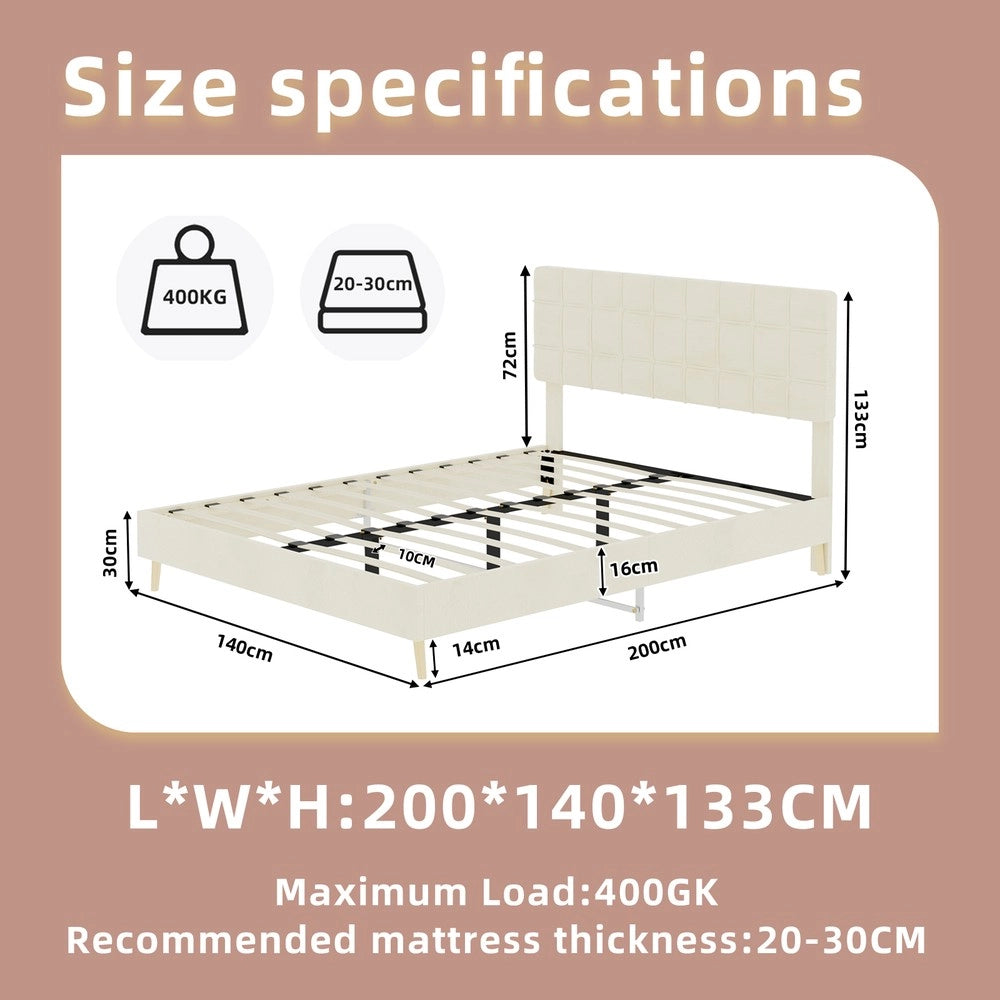 Letto Matrimoniale Imbottito con Testiera ¨C MINIMAL ¨C Tessuto Beige 140x200