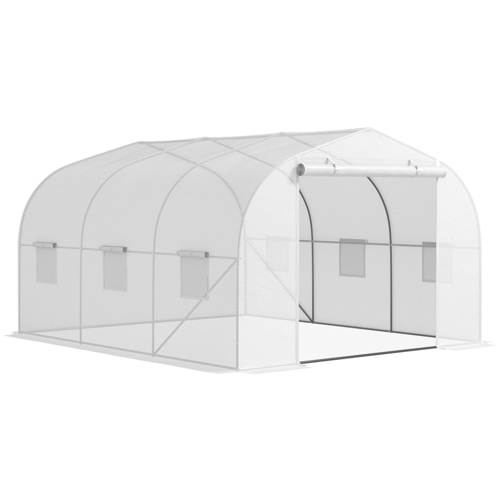 Serra a Tunnel da Giardino con 6 Finestre e Porta a Rullo 3,5x3x2 m in Acciaio e PE Bianco