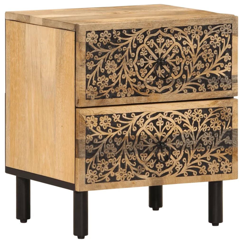 Set di 2 Comodini | Armadio da Notte | Mobiletto da notte 40x33x46 cm in Legno Massello di Mango