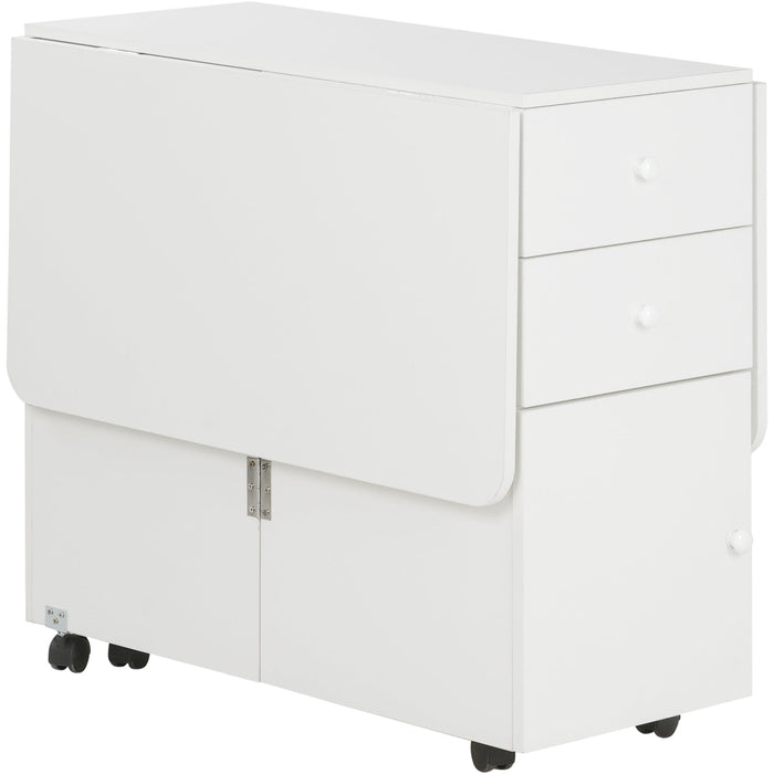 Tavolo da Cucina a Ribalta con 2 Cassetti e Armadietto ad Ante 120x80x75 cm in Truciolato Bianco