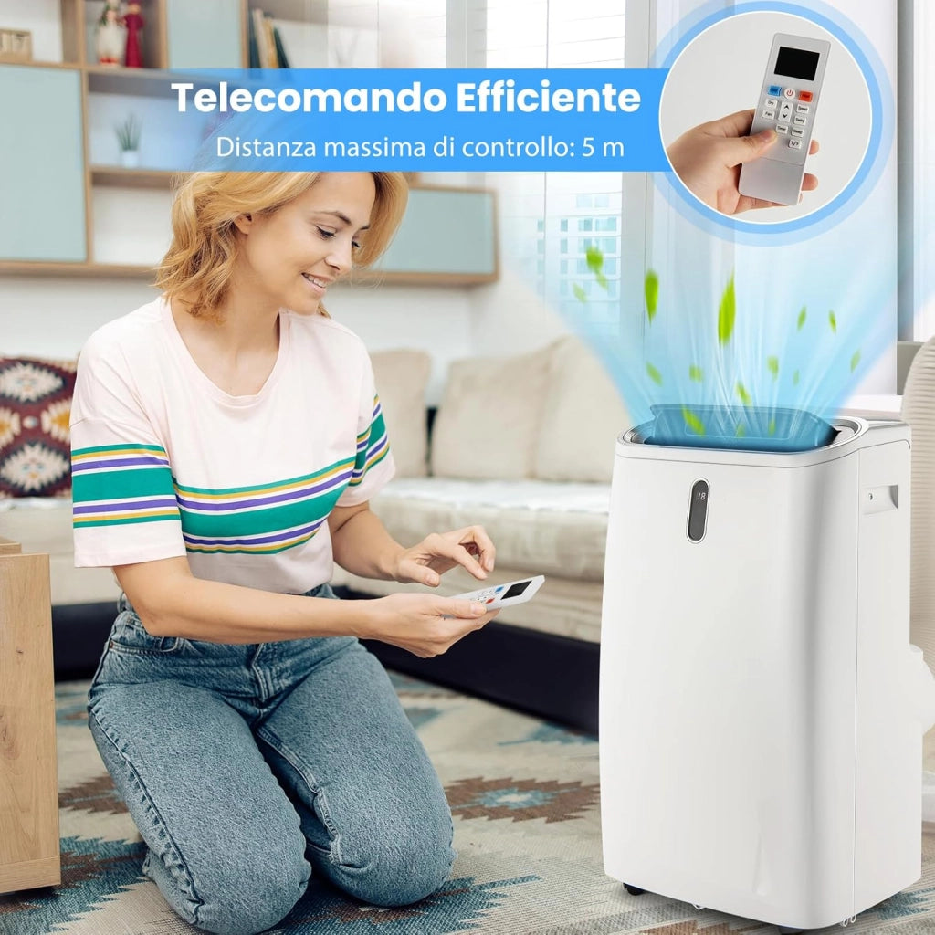 Condizionatore Portatile 14000 BTU, 4 in 1 Raffrescator & Riscaldamento & Deumidificazione & Ventilatore, con Tubo di Scarico, Telecomando/Applicazione, Timer 24H (14000BTU 4,1 kW)
