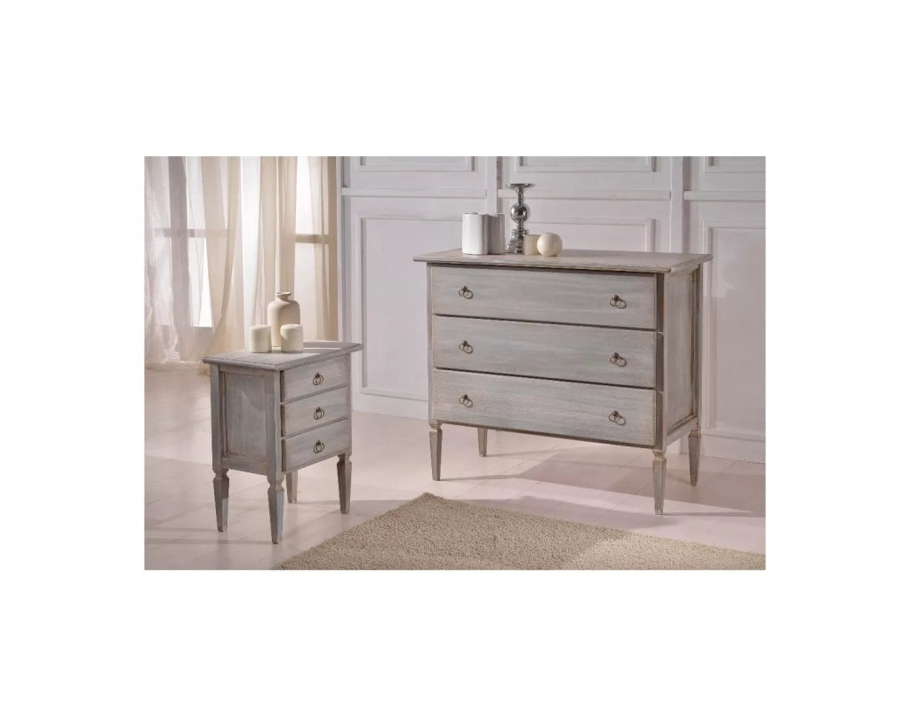 Set 1 como' e 2 comodini in legno laccato grigio finitura cerato - Mobili 2G