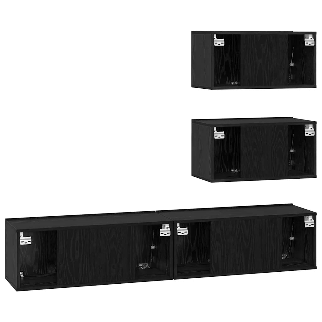 Set mobile TV 4 pcs Rovere Nero Legno ingegnerizzato 3393394