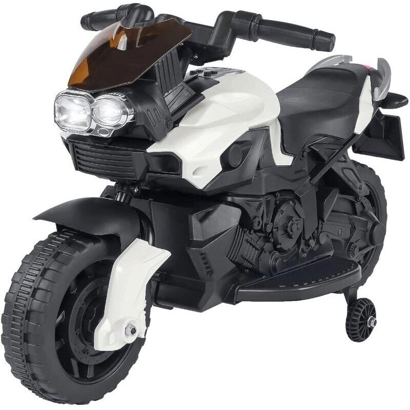 MOTO ELETTRICA CAVALCABILE CON FUNZIONAMENTO A BATTERIA 6V 4AH NERA E BIANCA