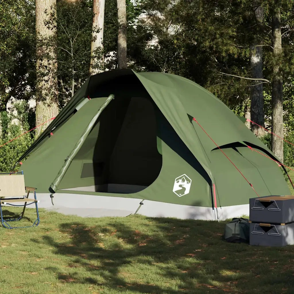 Tenda Familiare a Cupola 6 Persone-Tenda da campeggio Verde Oliva Impermeabile 700205