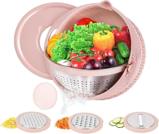 Set di setacci per cucina multifunzionale - setaccio con manico in acciaio inossidabile - setaccio con 3 raspati e afdruiprek - setaccio 4 in 1 per cucina - setaccio con miscelatore in plastica.