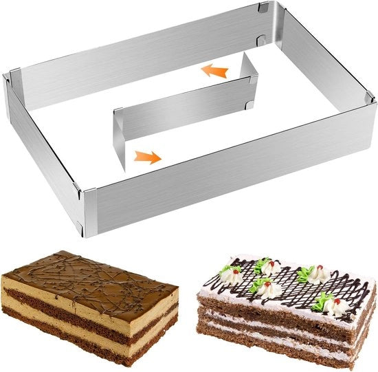 Fornello rettangolare 5 cm alto - Fornello in acciaio inossidabile flessibile - Fornello a forma di anello angolato - Demontabile - Viti per forni a cassetta per torte