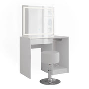 Vicco Tavolo da toeletta Bianco/bianco lucido 89.8 cm con specchio LED e sgabello