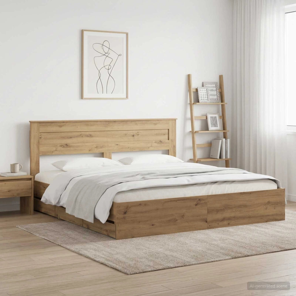 Bed Frame with Storage and Headboard Artisan Oak 180 x 200 cm 3445824