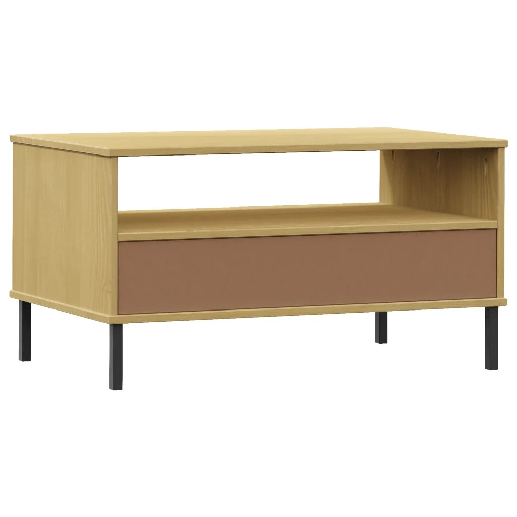 Tavolino da salotto | Tavolino da caff¨¨ | Tavolino da Soggiorno Gambe Metallo Marrone 85x50x45 cm Legno Massello OSLO
