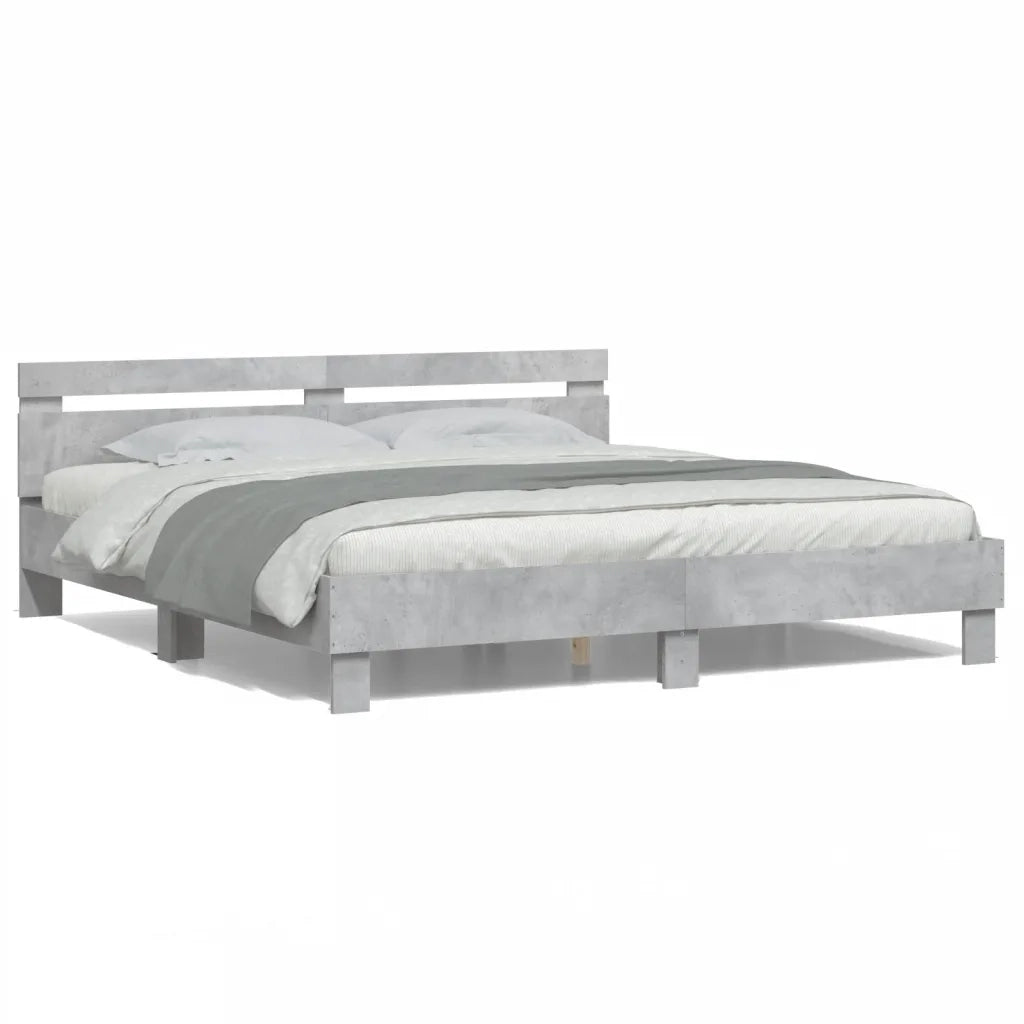Giroletto con Testiera e LED-Struttura Letto con testiera Grigio Cemento 200x200 cm 816205