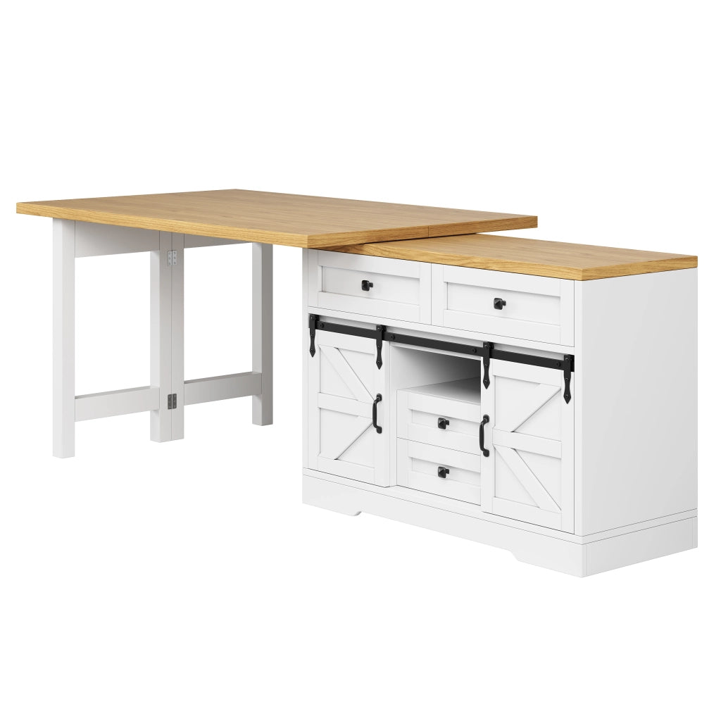 Tavolo da pranzo con armadio laterale; pannelli girevoli a 360°; per cucina; 120-197 × 40 × 72 cm