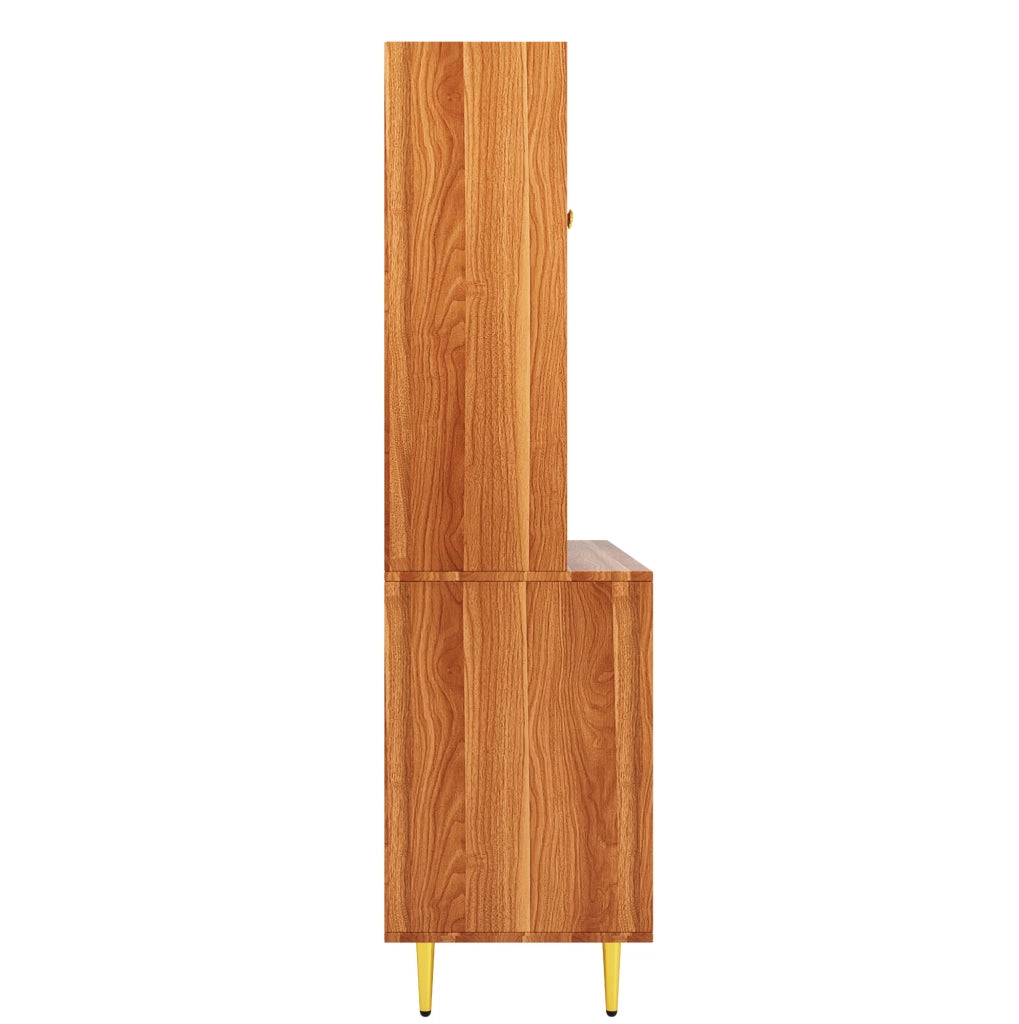 Credenza alta 145x39x171 cm con porta in vetro e portabottiglie in MDF marrone noce