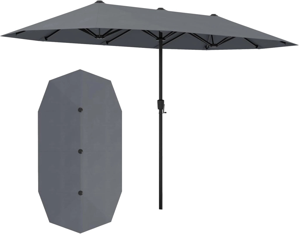 Ombrellone da giardino 4 x 2 m, ombrellone doppio con 12 aste e manovella, parasole rettangolare con protezione solare, per balcone, terrazza, piscina, senza base