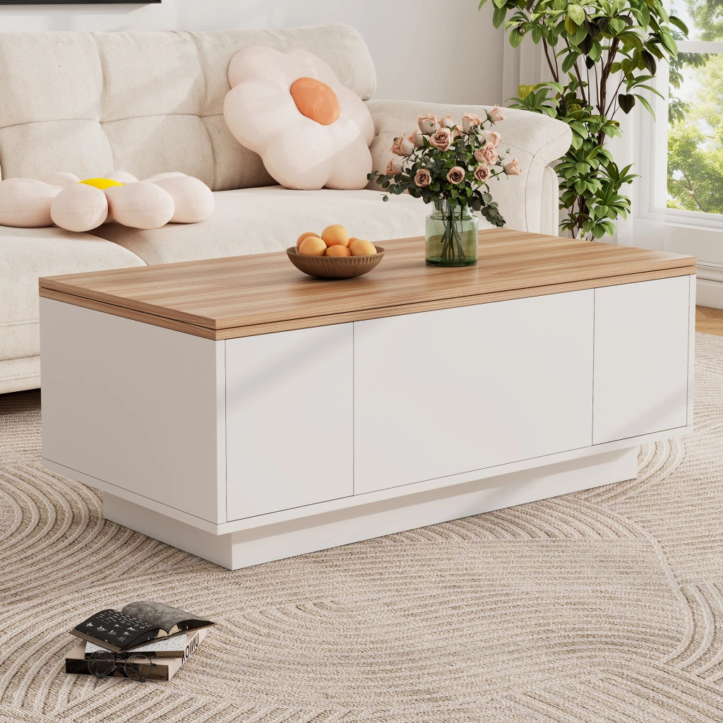 TAVOLO DA CAFFÈ Sollevabile 100x50x55,5 cm Bianco e Legno con 2 ante