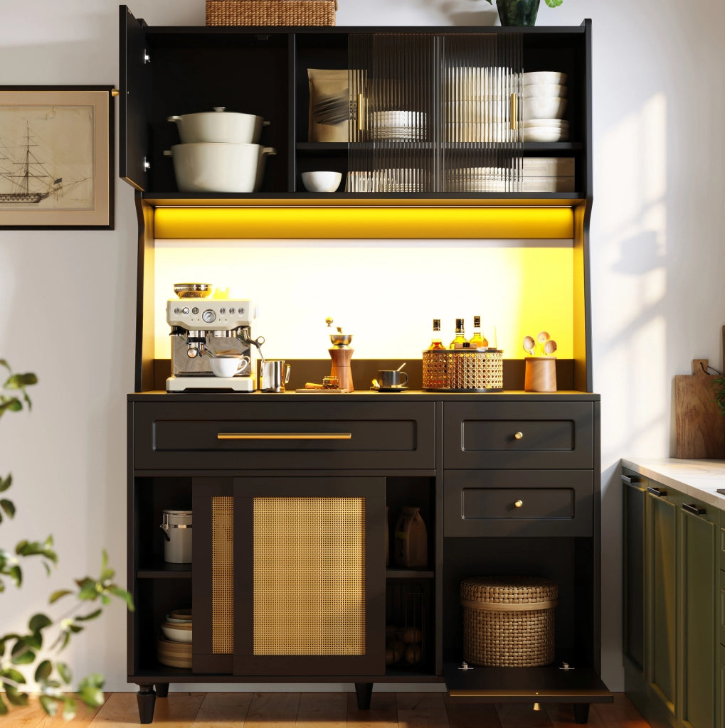 Mobile LED-illuminato Buffet in MDF con ripiani regolabili, 120x45x195,5 cm, nero