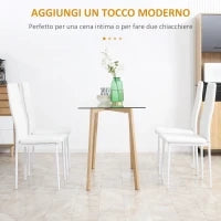 Set di 4 Sedie da Pranzo con Schienale Alto in Finta Pelle e Acciaio, 41x50x97cm, Bianco