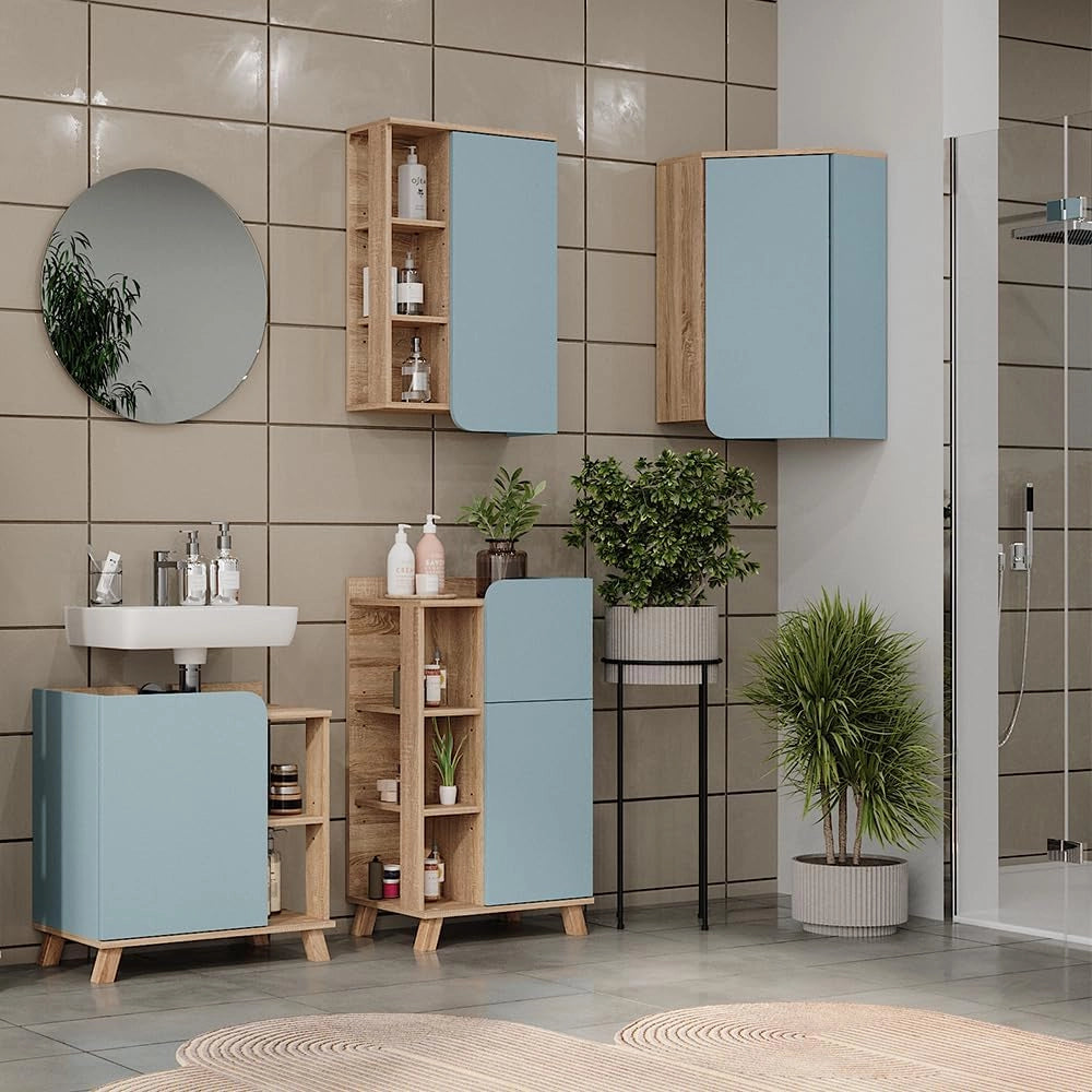 Mobile da bagno Karen, Grigio-blu, 42.4 x 75 cm con porta e vani aperti
