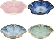 Set di scodelle in ceramica da 4 pezzi - Azzurro giapponese - Forma fiorale - Per sushi, salse e snack - 11 cm - Resistenti al lavastoviglie