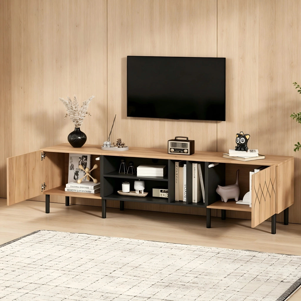 Mobile TV con 2 ante e 4 nicchie aperte; per soggiorno; 180 × 40 × 50 cm; in truciolare e MDF