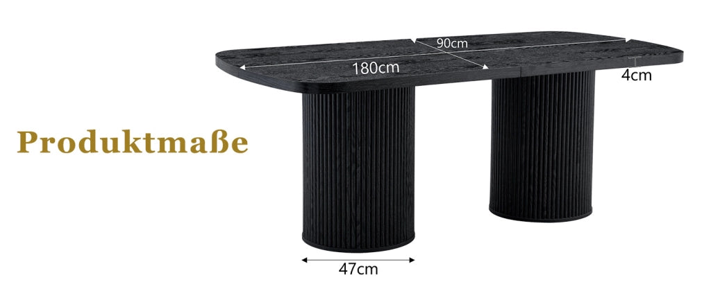 Tavolo da pranzo ovale per 6 8 persone con base scanalata in MDF nero 180 × 90 × 76 cm
