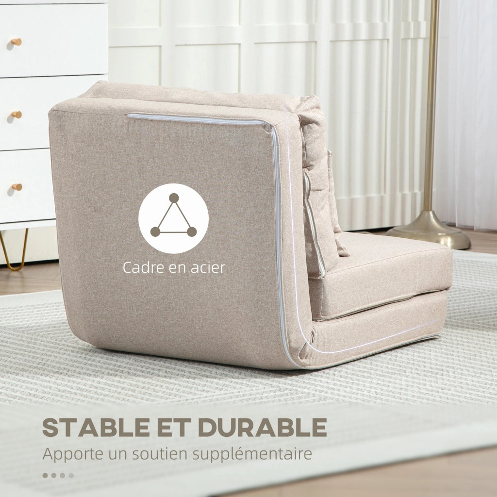 Poltrona letto convertibile 1 posto ¨C Xylo ¨C beige con cuscino e schienale regolabile
