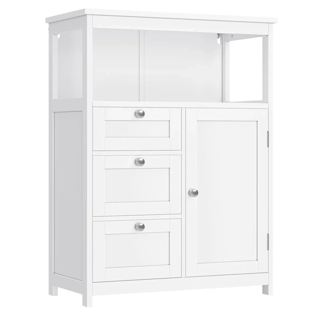 Mobiletto da bagno mobile contenitore 30 x 60 x 80 cm cassettiera armadio guardaroba con 3 cassetti e ripiani regolabili bianco 12_0006481