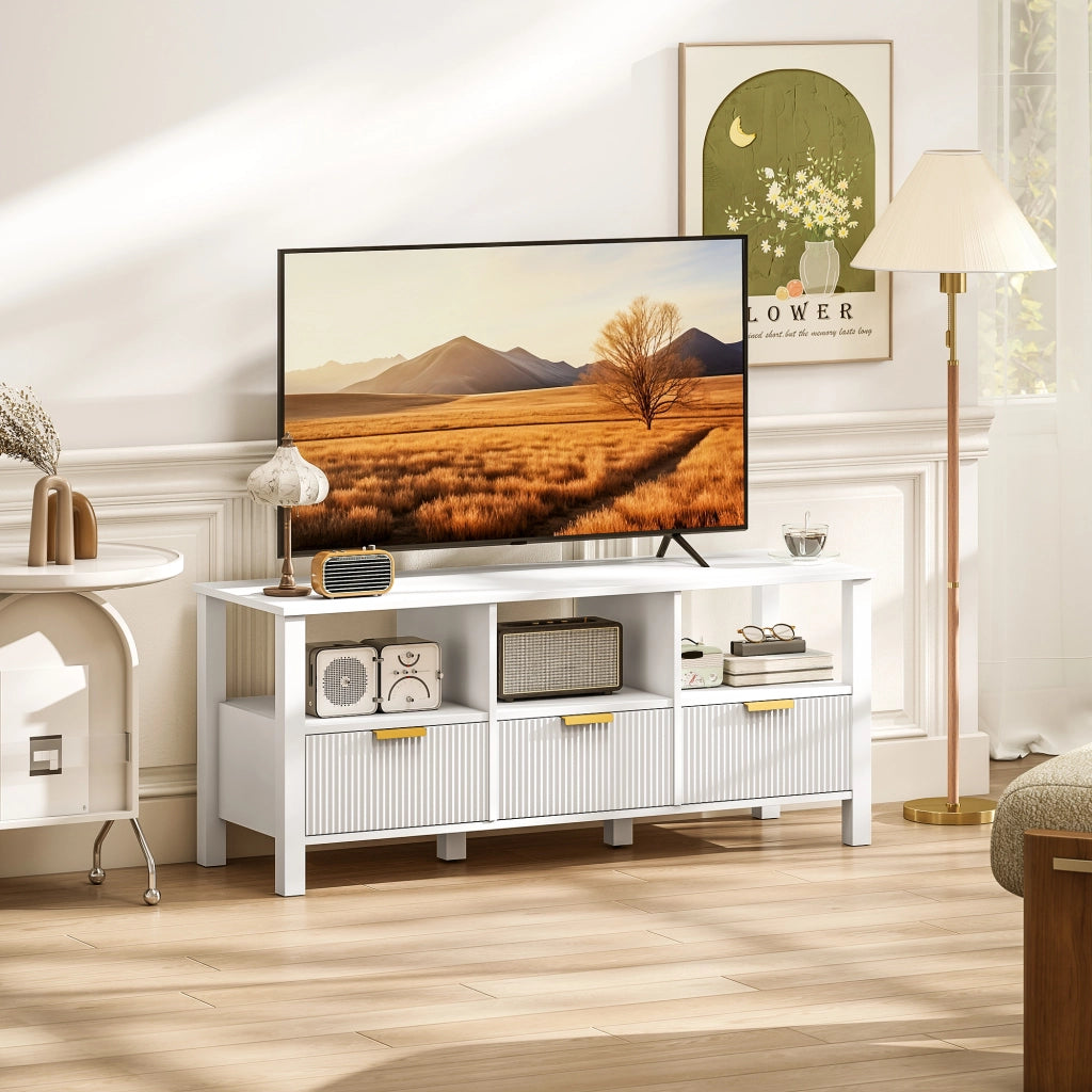 Mobile TV Moderno ¨C Xylo ¨C 3 Cassetti 3 Ripiani Aperti Bianco 120x39,5x50cm