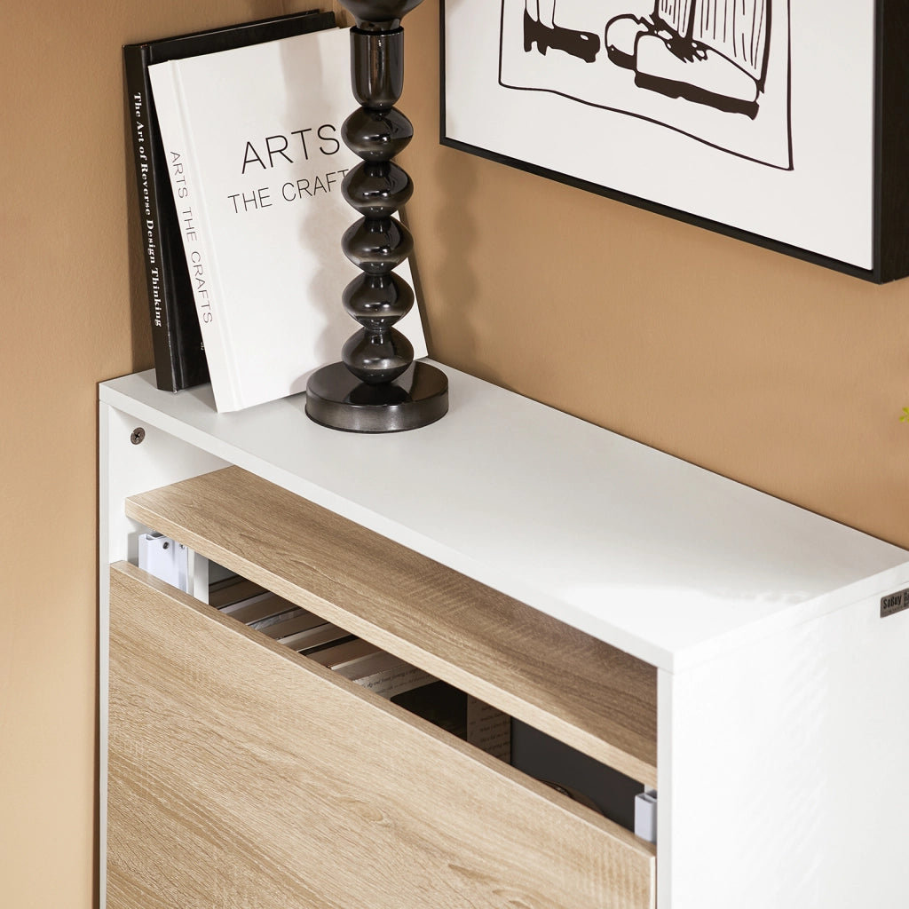 SoBuy Scrivania pieghevole Tavolo per computer con ripiani Tavolo da parete con Scomparto Bianco-Naturale 70x57x85cm FWT104-WN