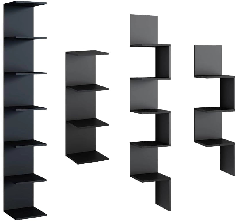 Libreria da parete Paolo, Nero, 30 x 190 cm, montabile per riporre libri e decorazioni