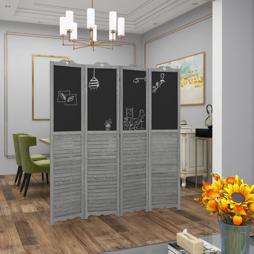 Biombo Separatore Pieghevole 4 Pannelli Legno con Lavagna ¨C Zephmum ¨C 162x172 cm Grigio