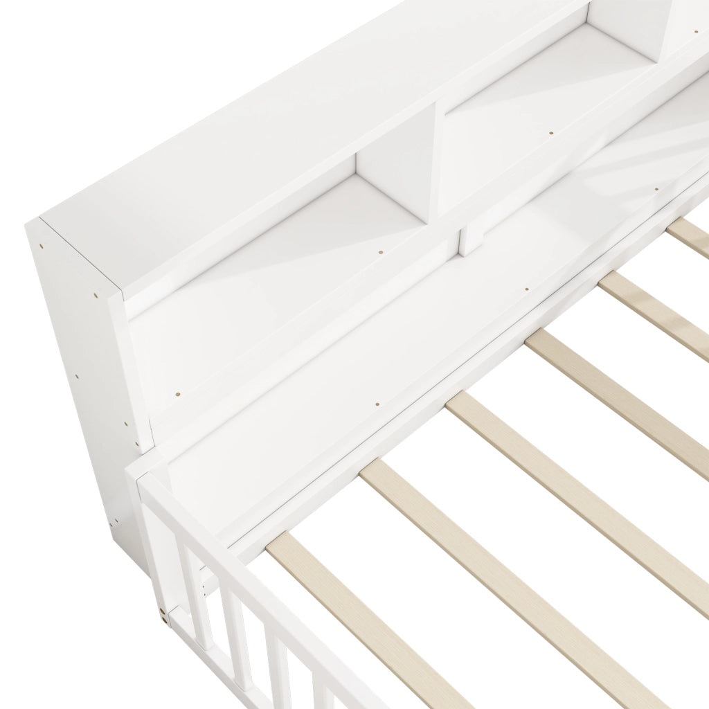 LETTO GIORNO 140x200 cm in pino e MDF bianco con sponde e vani laterali