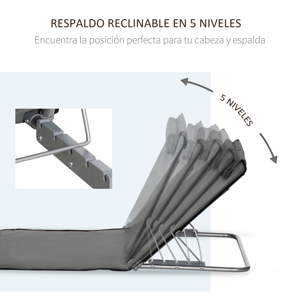 Set 2 Esterillas Pieghevoli da Giardino ¨C zephmum ¨C Grigio 124x53x45 cm