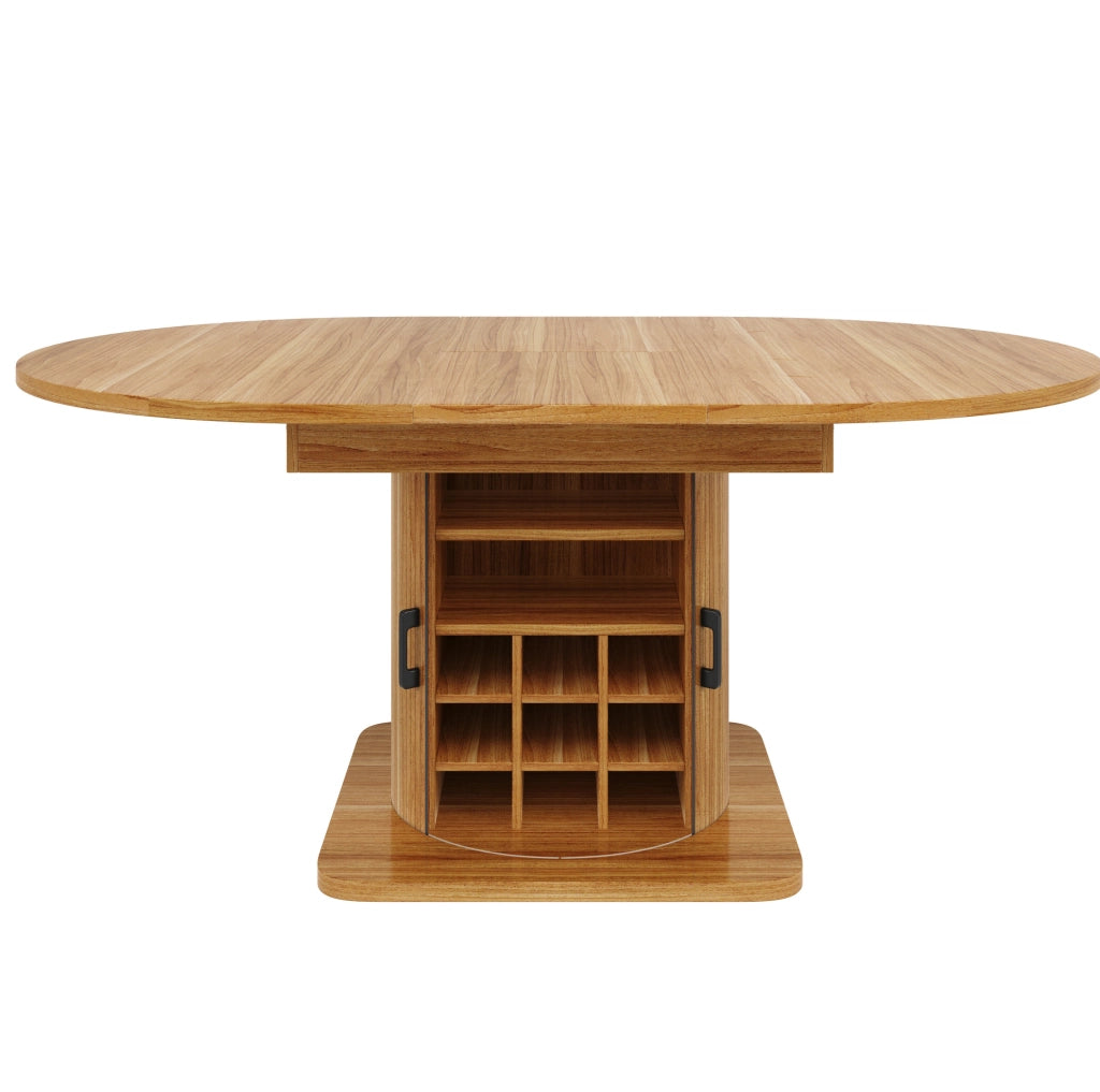 Tavolo allungabile 118x118x76 cm con vano contenitore e ripiani estraibili; MDF e metallo; marrone scuro