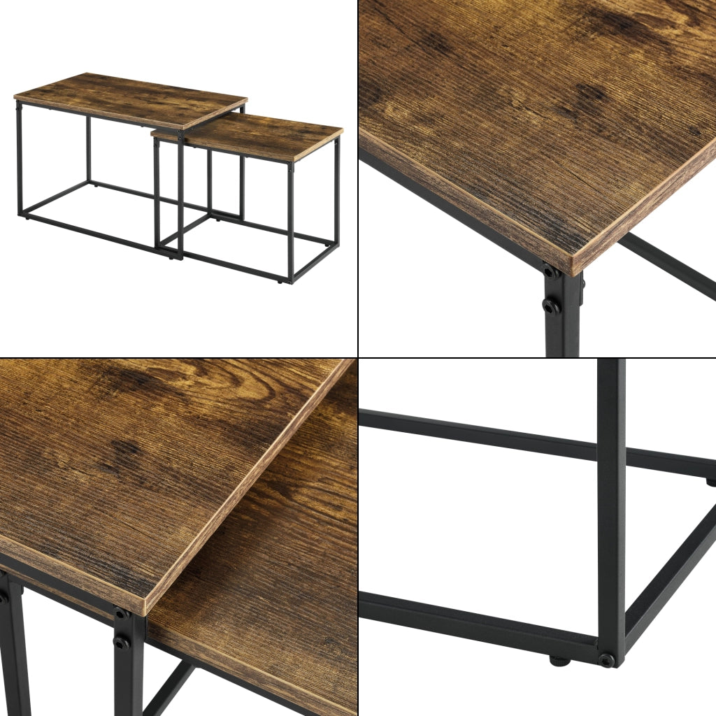 Set di 2 Tavolini Sovrapponibili Härnösand di Forma Rettangolare - Color Legno Scuro [en.casa]