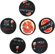 Pacchetto di 6 sottopiani con frasi, velluto, accessori a spritz arancioni rotondi, regalo, sottopiani per cocktail arancioni, decorazione per tavola, sottopiani in legno divertenti, regali decorativi, per bar, casa, festa, appassionati di vino