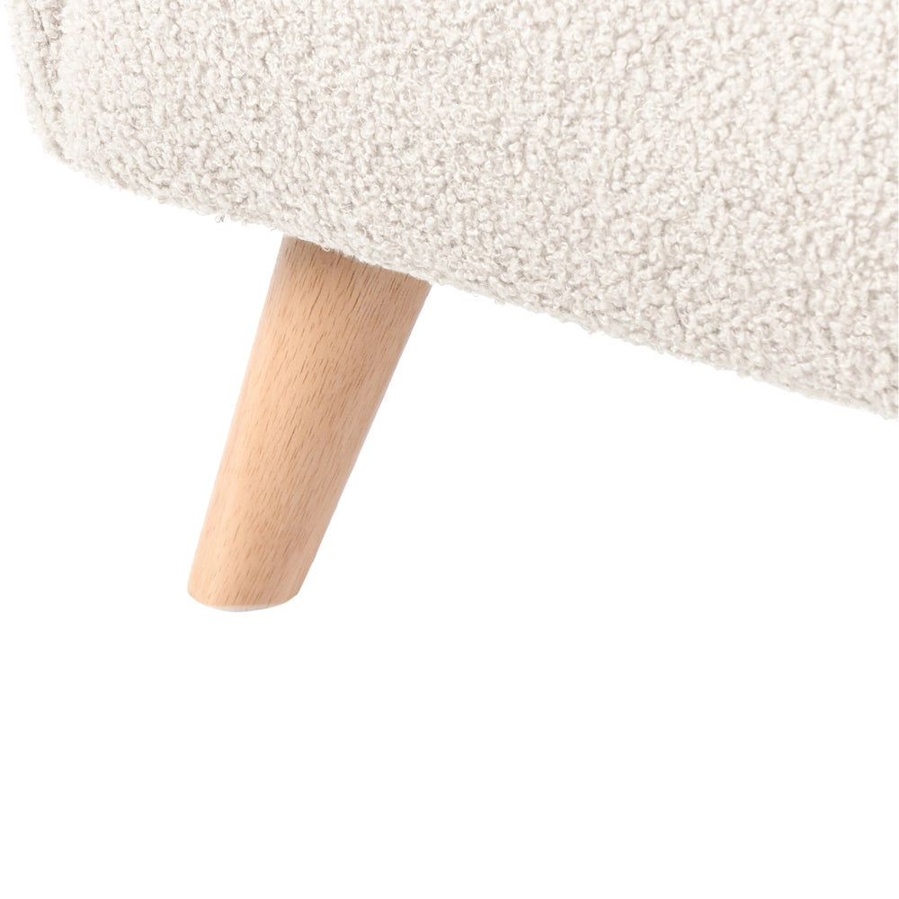 Divano per bambini beige imbottito in bouclé con braccioli, divano moderno per bambini