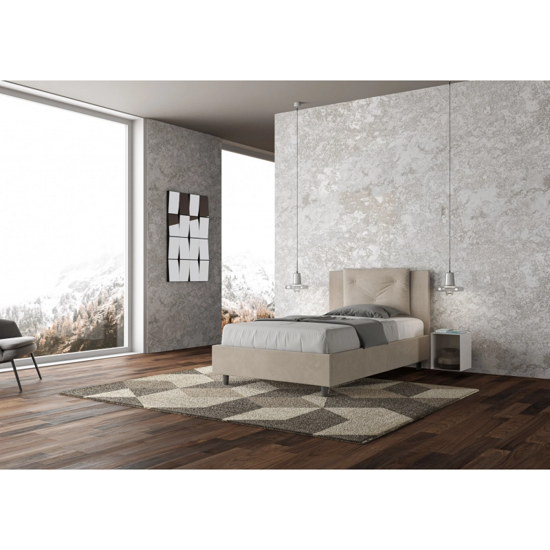 Letto imbottito 1 piazza e mezza 120x200 cm Appia - Contenitore,Microfibra,Sabbia