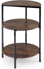 Tavolino Salotto Rotondo, Tavolinetto Laterale da Divano, da Caffè, Comodino Basso a 3 Ripiani in Legno e Metallo, Industiale e Salvaspazio, per Soggiorno, Camera da Letto, 43 X 43 X 63 CM